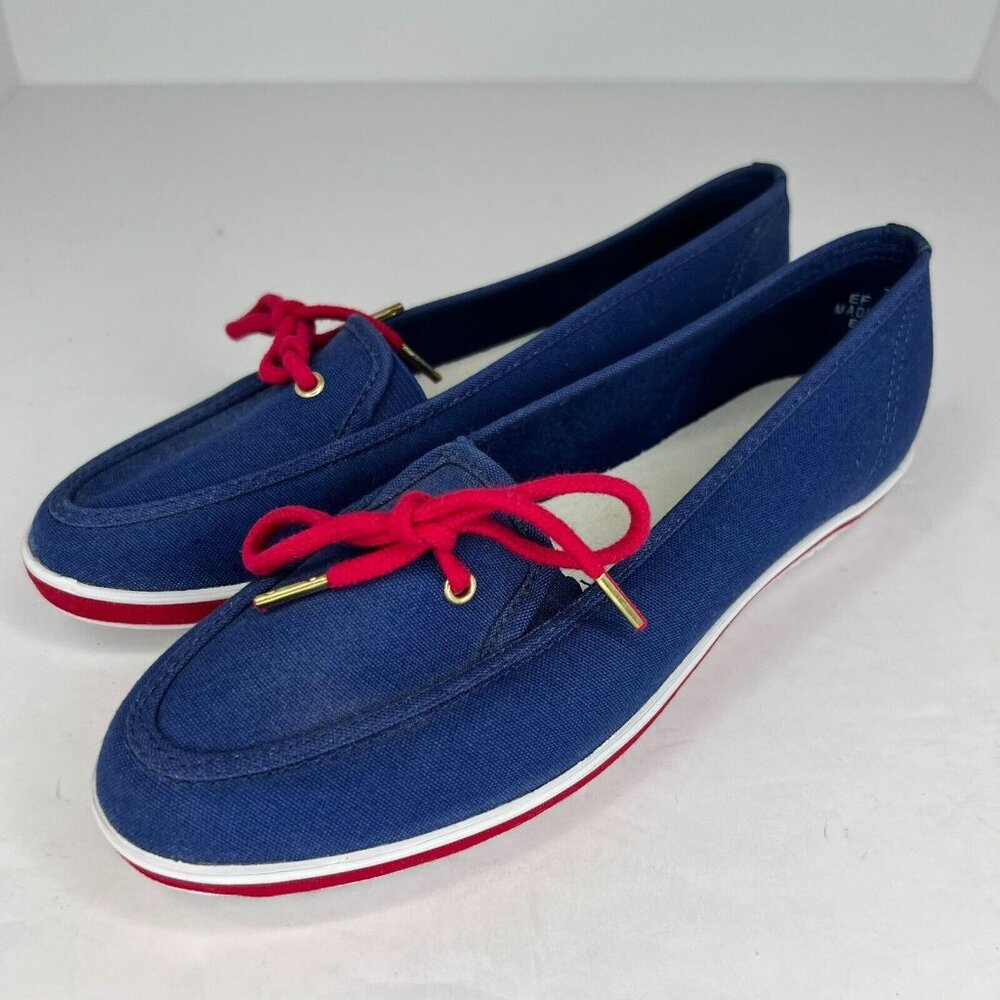 Grasshoppers Womens E7-CH17 Blue Red Suede Low Round Toe Size 7M Slip On Shoes